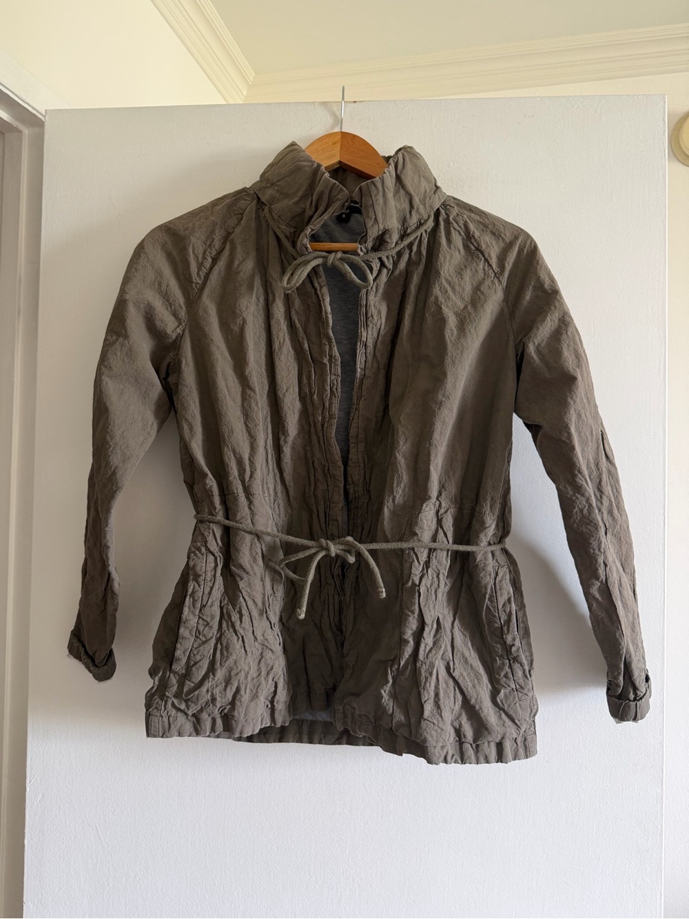 James Perse Green Military Style Tie Waist Jacket Adjustable Hood size XS EUC